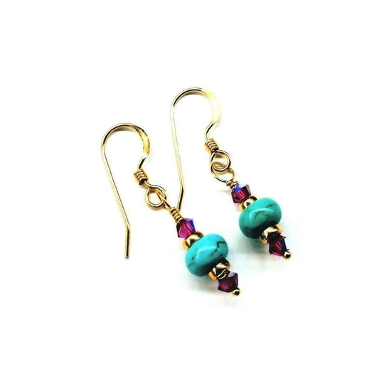 Hot Pink and Turquoise 14K Gold Filled Earrings